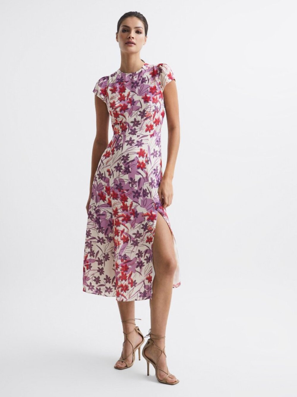 Reiss Livia Floral Cut Out Back Midi Dress
